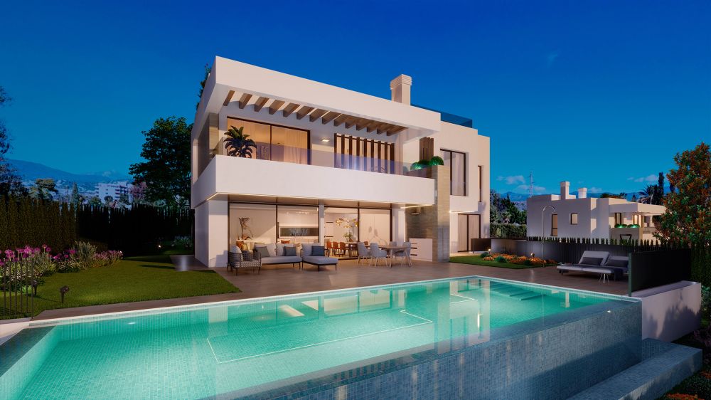 Projet de 7 villas à Atalaya, avec sous-sols et terrasses solarium avec vue sur la mer.