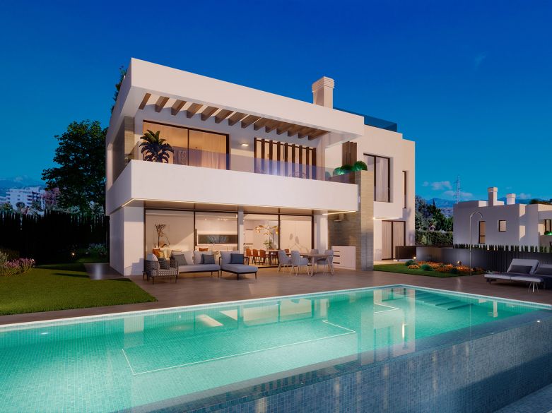 Proyecto de 7 villas en Atalaya, con sótanos y terrazas solárium con vistas al mar.